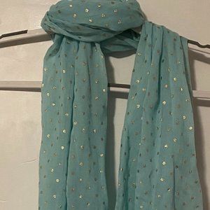 Charlie Paige Lightweight Light Blue Gold Dots Fringe Scarf